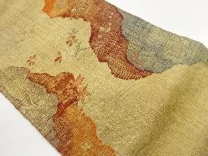 手織り紬金糸道長取りに草花模様織出し名古屋帯